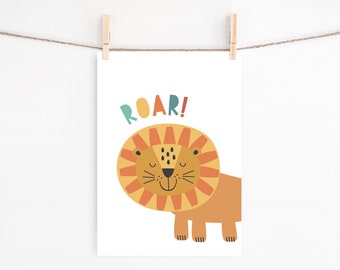 ROAR! Lion Jungle Nursery Print, Jungle Nursery Decor, Safari Nursery Print, Jungle Print, Playroom Decor, Safari Print Unframed