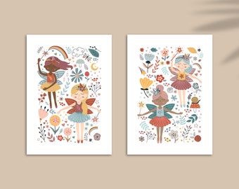 Set of 2 Fairy Nursery Print, Fairy Wall Art, Fairies Wall Art, Magical Fairy Print, Girls Bedroom Decor, Unframed A4 A3 A2 A1