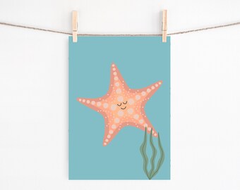 Under The Sea Nursery Print, Starfish Wall Art Print, Sealife Wall Art, Ocean Themed Nursery, Girls Wall Art, Beach, Unframed A4 A3 A2 A1