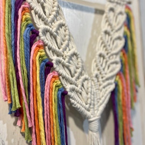 Macrame Wall Hanging Hearts & Rainbows, handmade decor, eclectic, kids decor, pride