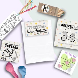 Wundertüte für Hochzeiten, Gastgeschenk zur Hochzeit für Kinder, Kreativbuch, Hochzeitsmalbuch Set mit Buntstiften, Beschäftigung Hochzeit