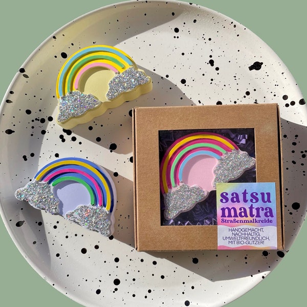 Straßenmalkreide Regenbogen mit Geschenkbox | handgemacht, plastikfrei, umweltfreundlich | mit Bio-Glitzer