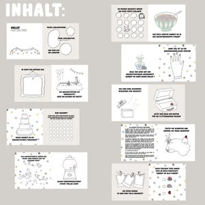 May include: A printable wedding activity booklet with illustrations and fill-in-the-blank activities. The booklet includes activities like "What does the bride look like?" and "How many wedding guests are there?"