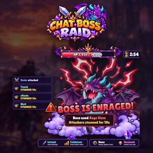 Boss-Raid-Twitch-Widget, Chat-Bosskampfspiel, interaktives Stream-Overlay, StreamElements-Chatspiel
