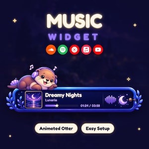Interactive Music Widget for Twitch, Animated Dreamy Otter Design, OBS, StreamElements