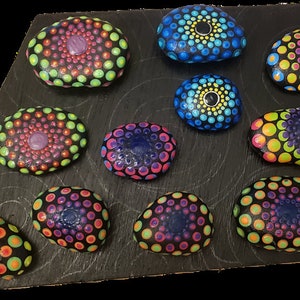 Hand painted mandala rocks.  Kindness Rock art. home decorations.