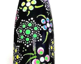 Hand painted wine bottle with a mandala dot design.  Floral design