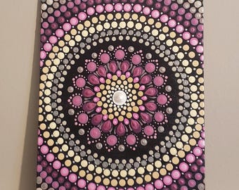 Hand painted Mandala dot design painting.  Decoration.  Wall art