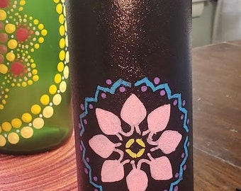 Hand painted wine bottle.  Bottle art. Home decorations