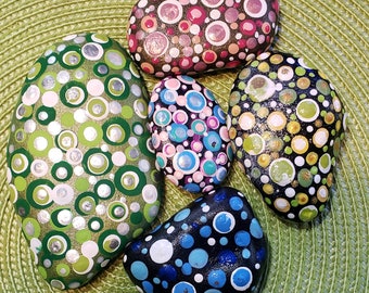 Hand painted rocks, pebble art, dotted design rocks