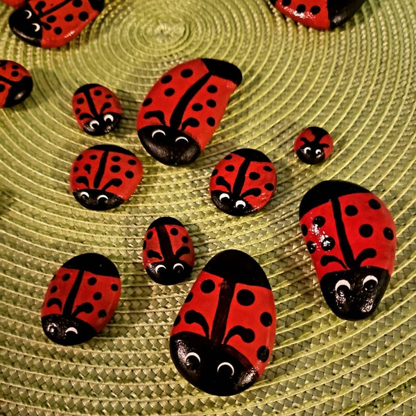 Ladybug painted rocks (set of 5) rock art