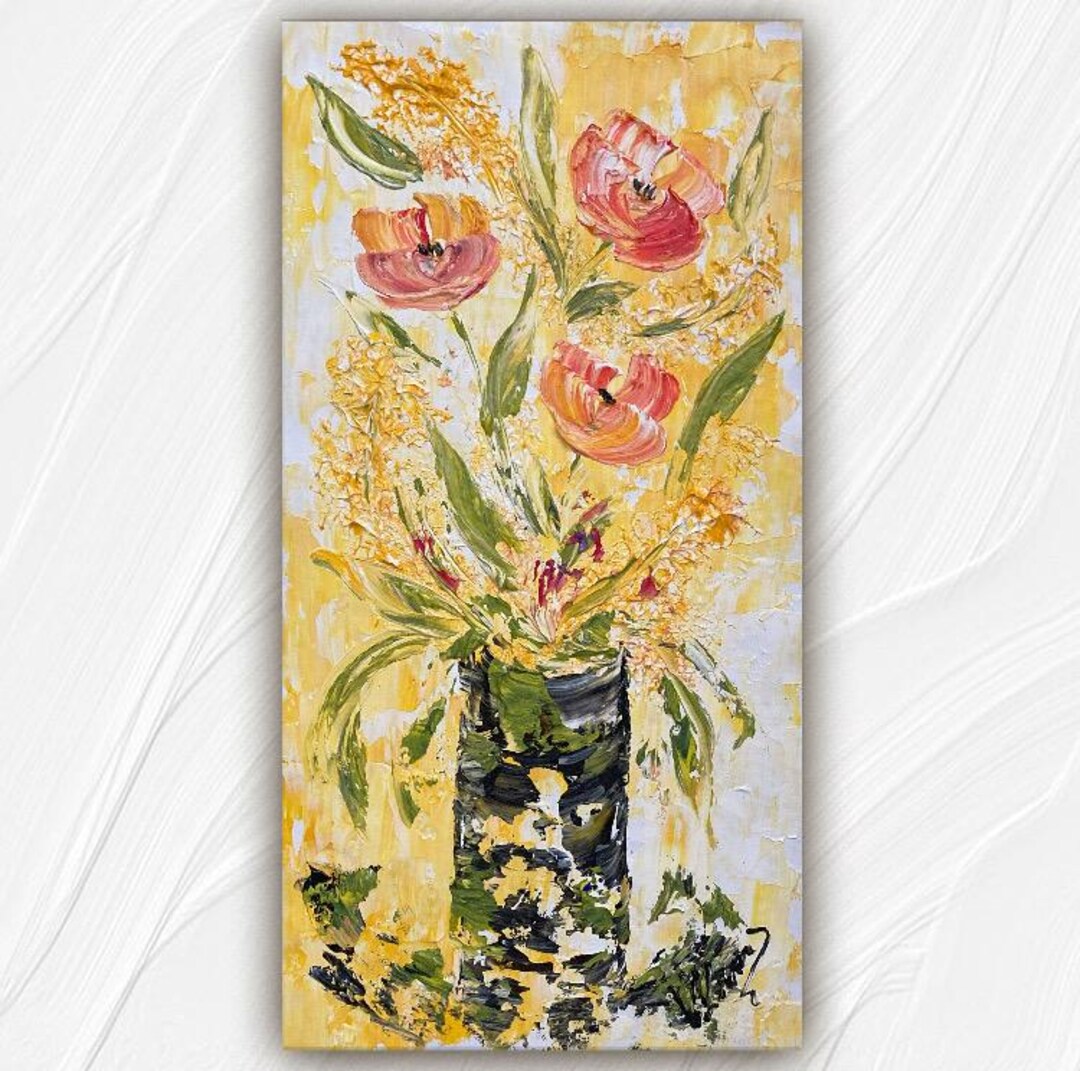 Fleurs Art floral vase bouquet Peinture sur toile Tableau 30x60 cm, V ...