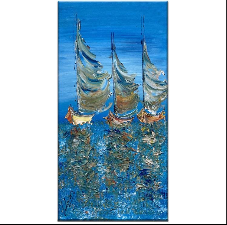 Peinture à l'huile sur toile Bateaux en mer Art mural