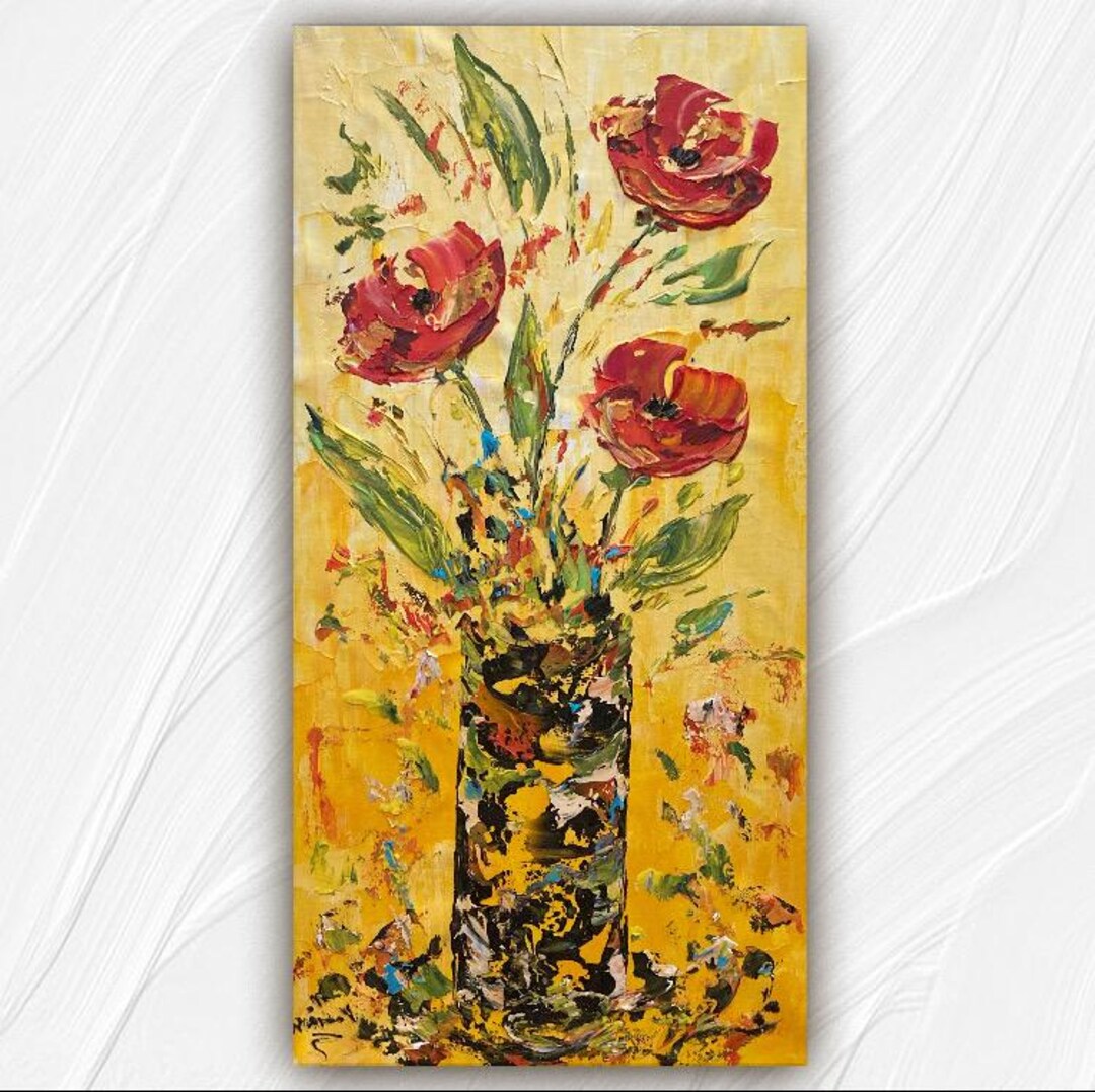 Fleurs Art floral vase bouquet Peinture sur toile Tableau 30x60 cm, V ...