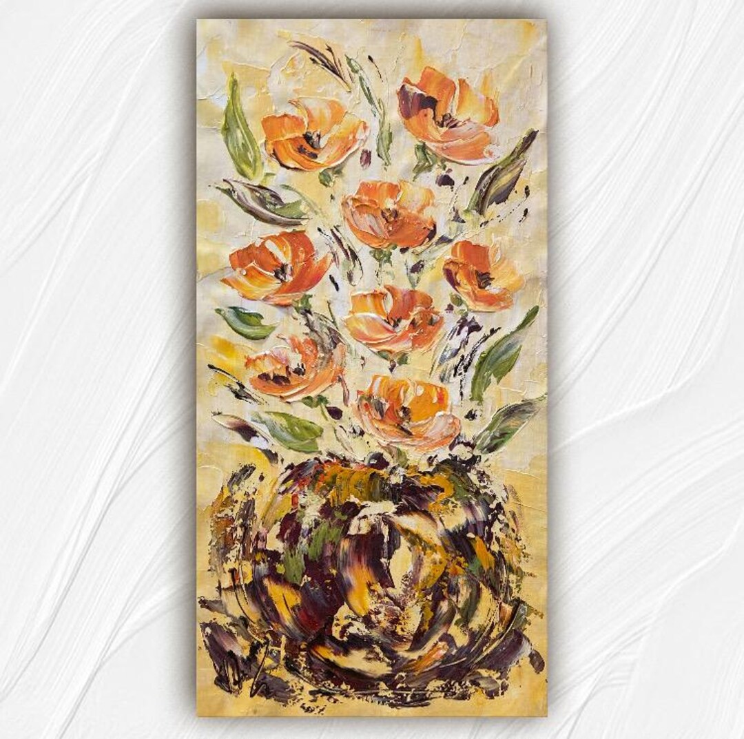 Flowers Floral Art Vase Bouquet Painting on Canvas 30x60 Cm, V.linard ...