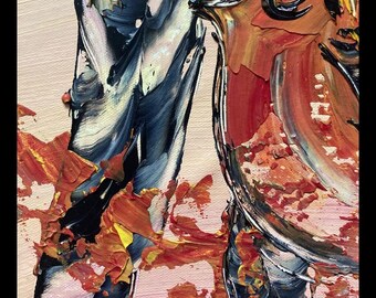 Tableau musique musiciens accordéon violon contrebasse Peinture sur toile 50x70cm Original Neuf - Décoration