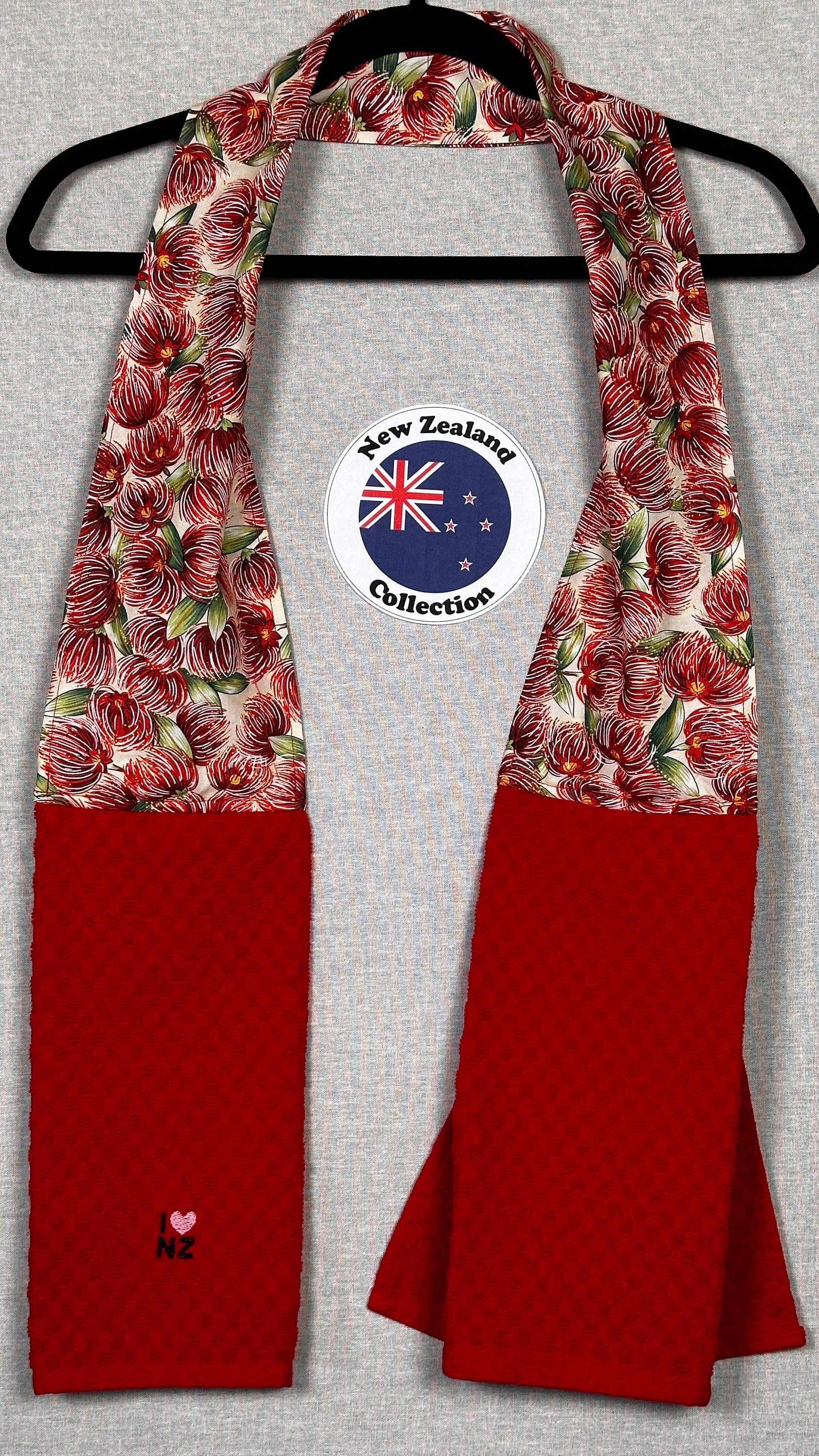 New Zealand Collection! Pohutukawa Tree Sue’s Chef Scarf kitchen boa style kitchen towel for NZ Lovers, Cooks, Bakers, Grillers & Gardeners