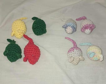 Crochet Cat Toys – Set of 2 Cotton Mice with Catnip Option