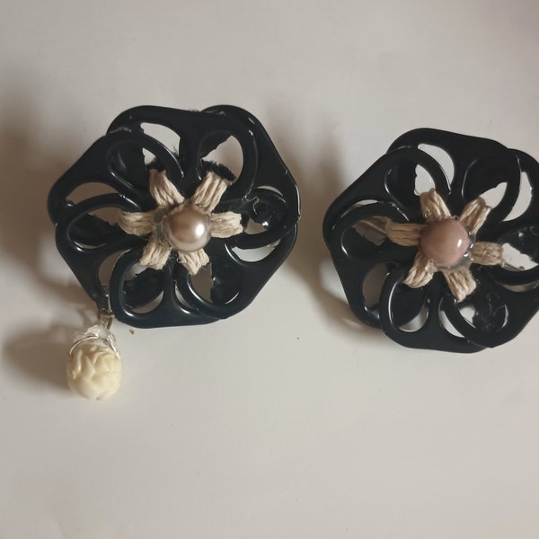 Black pop-tab flower accessory set ~upcycled