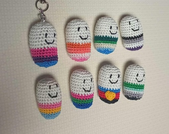 Mini Crocheted Chill Pill Keychain: Pride Flag, Jack Skellington Inspired Designs