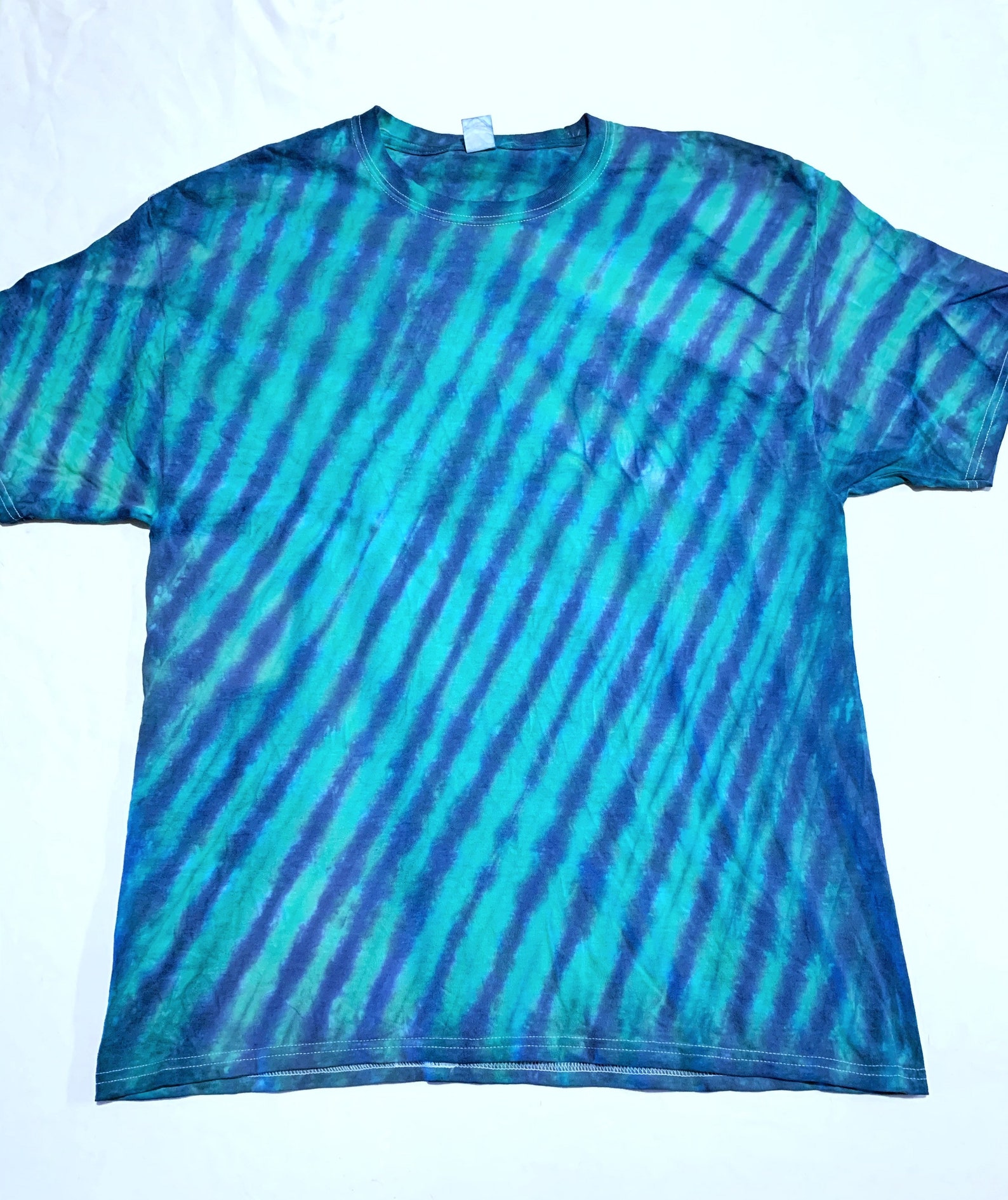 Unisex XL blue and green striped tie dye t shirt hand made Etsy