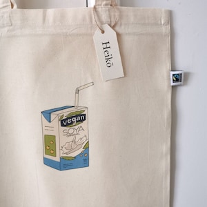 Heiko « accro au lait de soja » | Cabas 100 % coton certifié biologique | Haute qualité, durable, commerce équitable | 5 onces