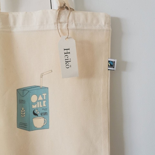 Heiko ‘Oat Milk Addict’ | Vegan - 100% organic certified cotton tote bag | High quality, Sustainable, Fairtrade | 5oz