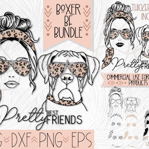 Boxer Dog Pretty Best Friend Matching Dog Mom Bundle, Leopard Print Sunglasses, Boxer Dog Sublimation Design and Cut Files
