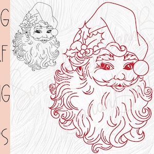 Vintage Santa Claus SVG PNG Clipart, Retro Santa Cut File, Christmas Santa Face Drawing, Holiday Silhouette Cricut Sublimation Clip Art