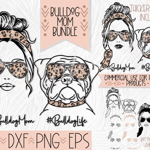 Bulldog Dog Mom SVG, English BullDog Sublimation PNG, Leopard Print Sunglasses Dog Clip Art, Modern PNG Graphic, Printable Pet Art