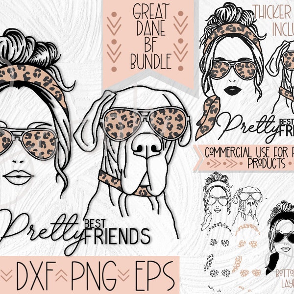 Great Dane Best Friend Design Bundle, Leopard Print Sunglasses Dog Mom SVG, Dane Sublimation and Cut Files, Thick and Thin SVG Bundle