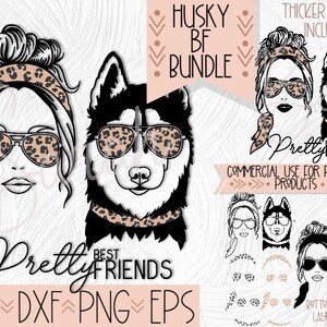 Siberian Husky Best Friends SVG Design Bundle, Husky Dog Sublimation and Cut files, Leopard Print Sunglasses Dog Mom Clip Art
