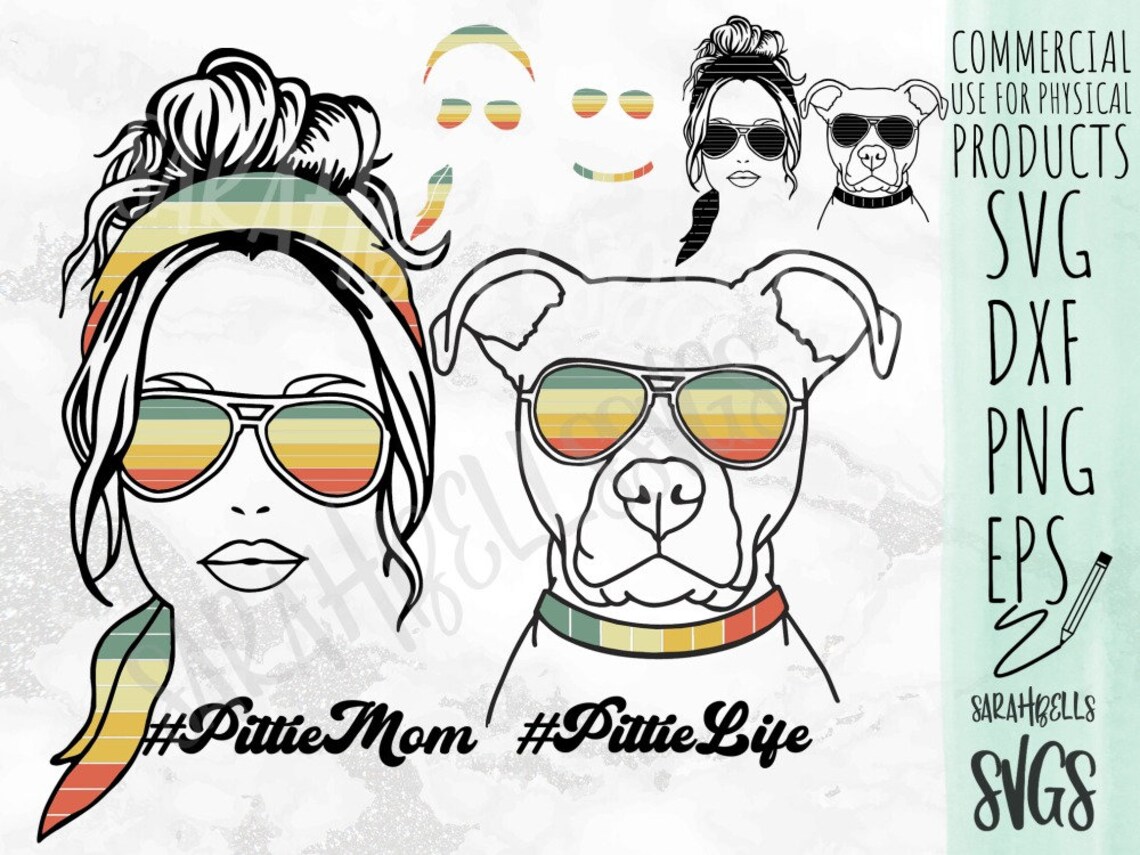 Download Pitbull Matching Dog Mom SVG Retro Sunset Design Pittie Mom | Etsy