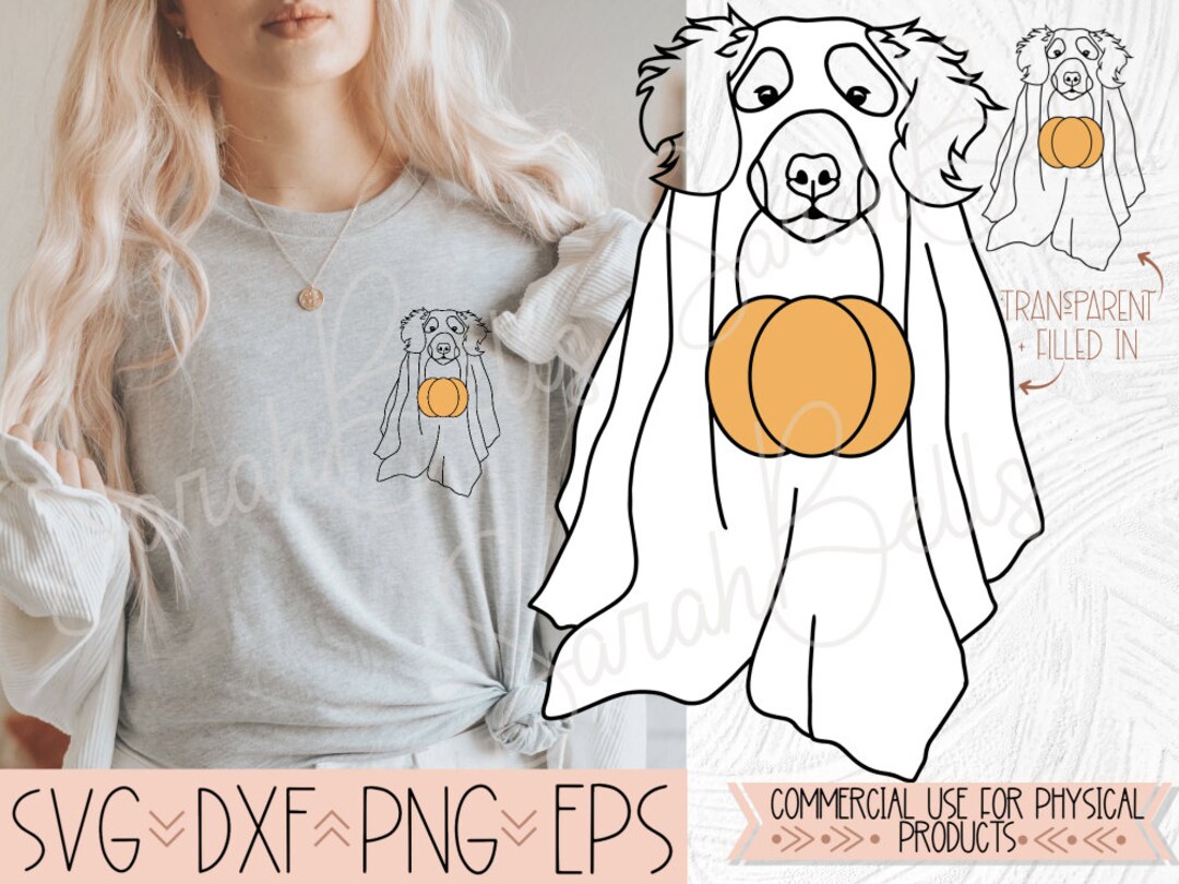 Golden Retriever Ghost Costume Trick or Treating SVG DXF, Hand Drawn ...