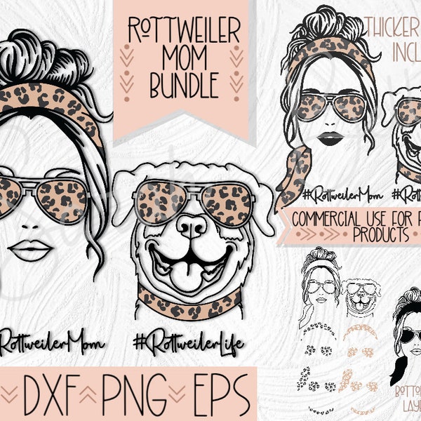 Rottweiler Dog Mom Design Bundle, Rottie Dog Sublimation and Cut Files, Leopard Print Sunglasses Dog Mom Clip Art