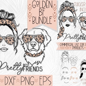 Golden Retriever Pretty Best Friends Design Bundle, Golden Retriever Sublimation and Cut files, Leopard Print Sunglasses Dog Mom Clip Art
