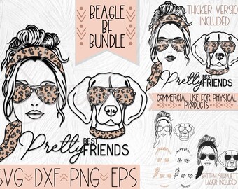 Beagle Pretty Best Friend Matching SVG, Dog DXF File, Leopard Print Dog Clip Art, Dog Mom Graphic, Beagle Mom, Thick and Thin Bundle