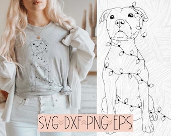 Pittie Holiday Lights SVG, Pitbull Dog Clipart, Pitbull Dog Christmas Design, Pittie Holiday SVG