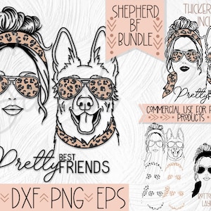 German Shepherd Best Friends SVG, Leopard Print Sunglasses Dog Matching Mom Clip Art Sublimation, Printable Pet Art