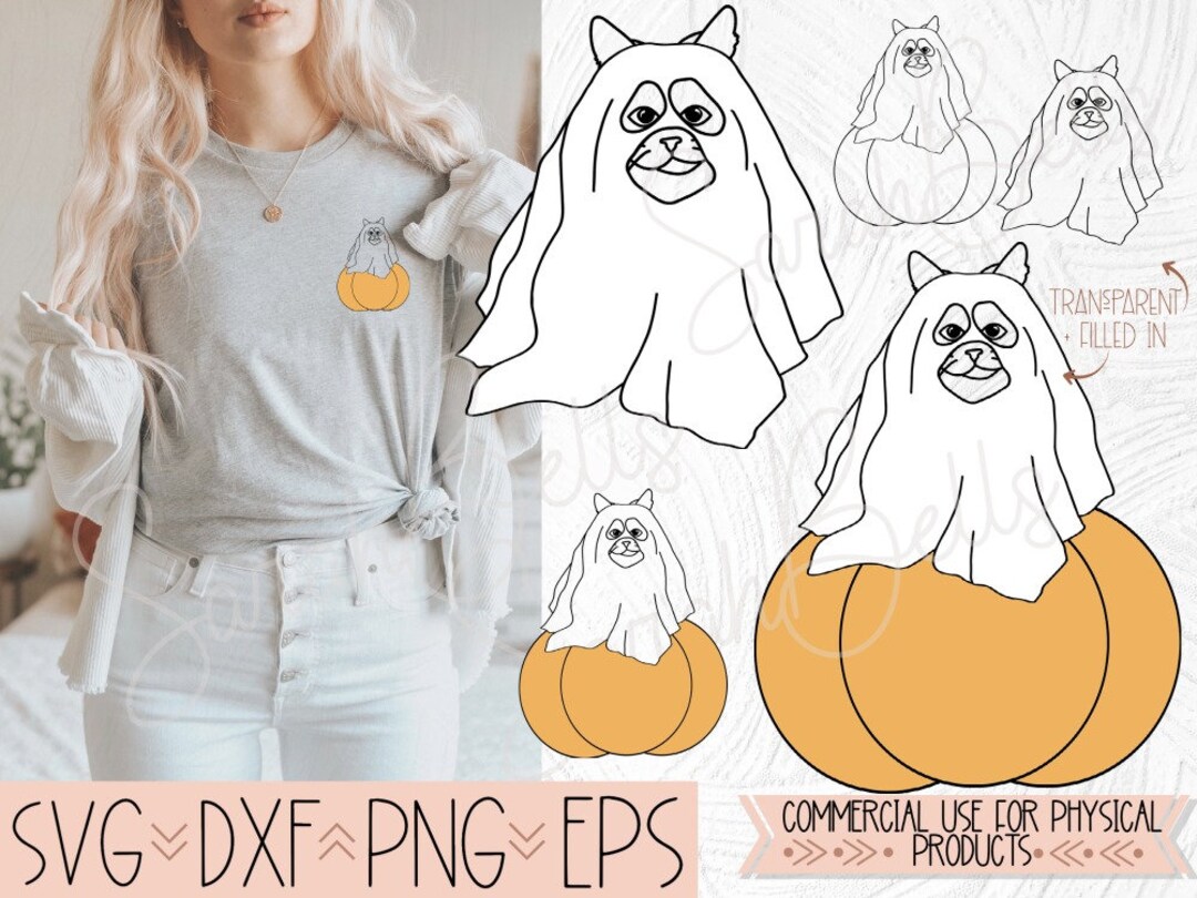 Cat Ghost Costume SVG DXF, Hand Drawn Cat Pumpkin Halloween Printable ...
