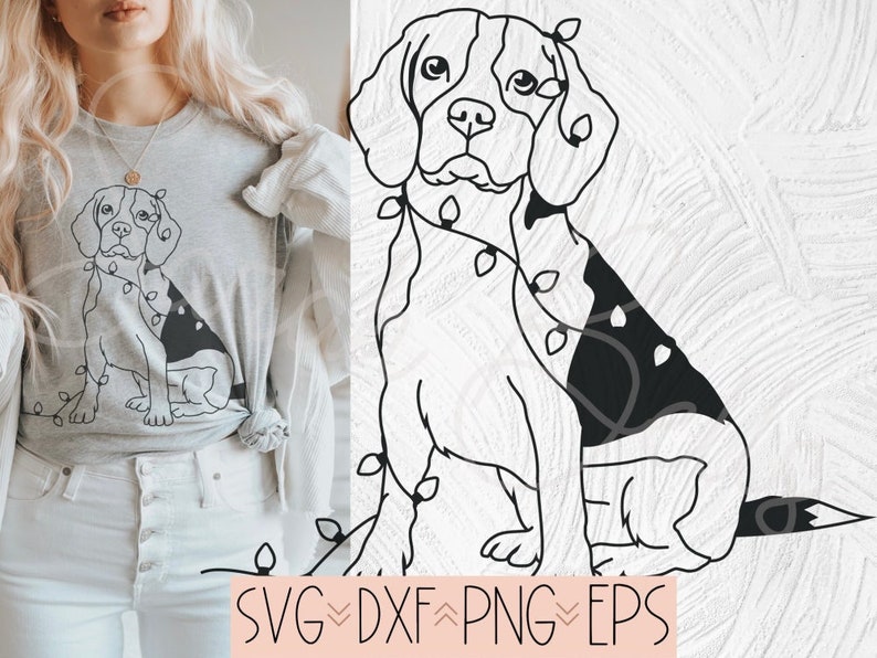 Beagle Holiday Lights SVG, Beagle Dog Clipart, Beagle Dog Christmas Design, Beagle Holiday SVG bild 1
