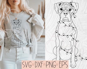Boxer Dog Holiday Lights Digital Download, Boxer Dog Clipart, Boxer Dog Christmas Design, Boxer Holiday SVG