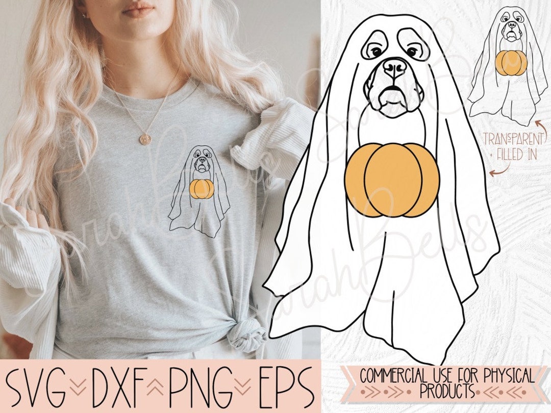 Boxer Dog Ghost Costume Trick or Treating SVG DXF, Hand Drawn Boxer ...