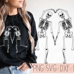 Dancing Skeleton Best Friends SVG, Halloween Skeletons Clip Art, Vintage Inspired Halloween Cut File and PNG