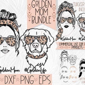 Golden Retriever Mom Design Bundle, Golden Retriever Sublimation and Cut files, Leopard Print Sunglasses Dog Mom Clip Art