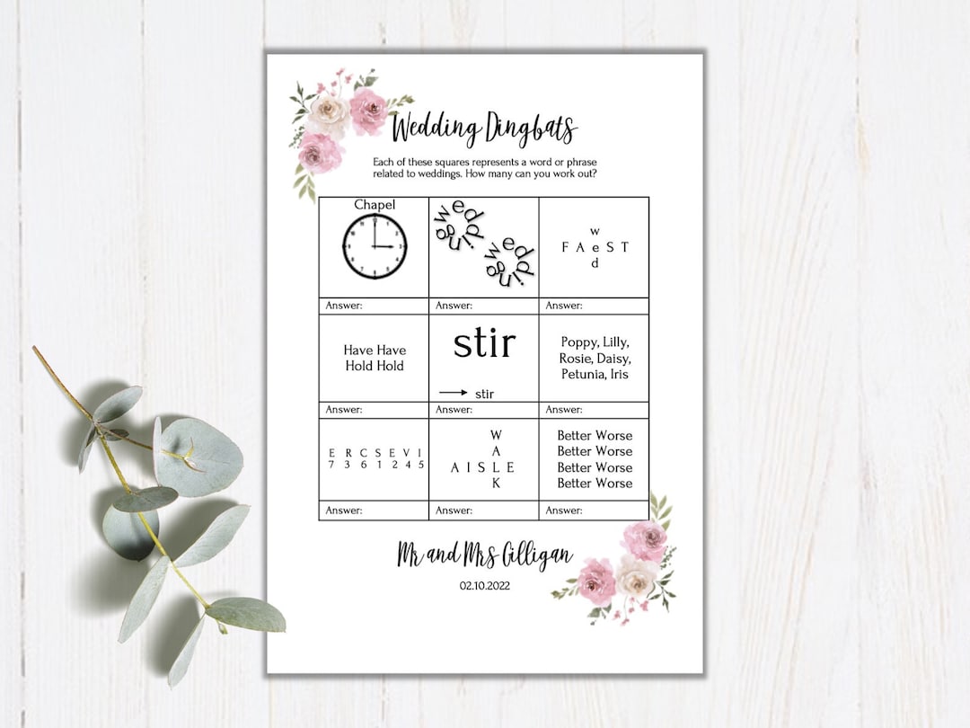 Wedding Dingbats Wedding Game Wedding Table Game Hen Party Bachelorette