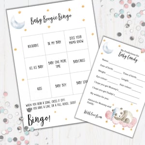 Baby douche bundel | Muzikale bingo | baby voorspellingskaarten | babyshower | spel | nieuwe baby