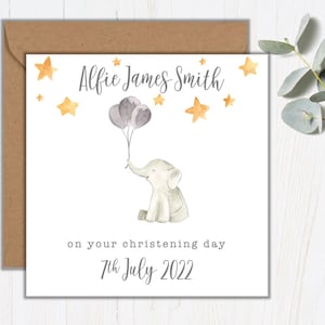 Biglietto di battesimo personalizzato/battesimo/giorno del nome/biglietto per bambini/elefante/animali/ricordo