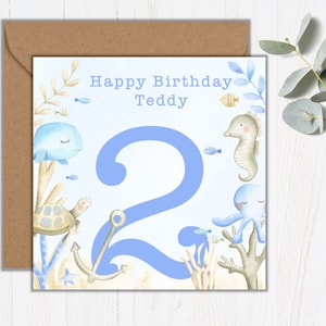 Carte d’anniversaire d’âge de l’enfant | Anniversaire sous le thème de la mer | Vie marine | animaux | âge | Anniversaire des enfants