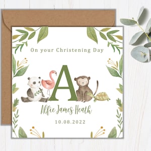 Biglietto di battesimo personalizzato / battesimo / giorno del nome / biglietto per bambino / a tema giungla / animali / ricordo / figlioccio / figlioccia